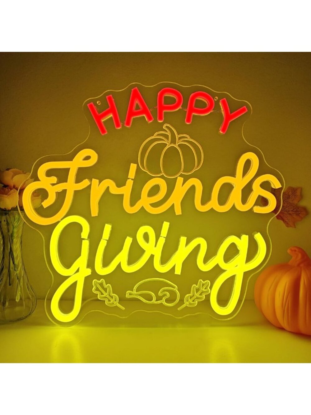 Neon Friendsgiving Sign - LED Wall Decor for Thanksgiving & Fall Party